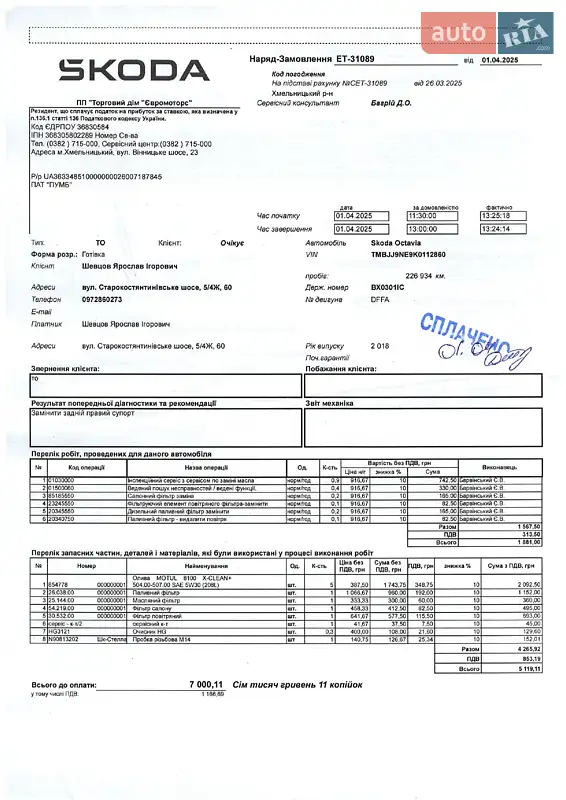 Универсал Skoda Octavia 2018 в Хмельницком документ