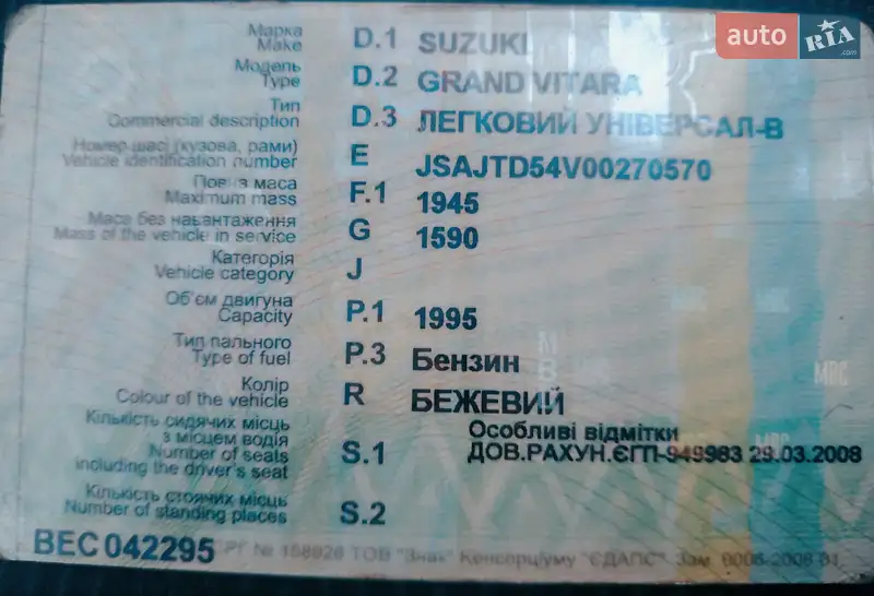 Внедорожник / Кроссовер Suzuki Grand Vitara 2008 в Николаеве документ