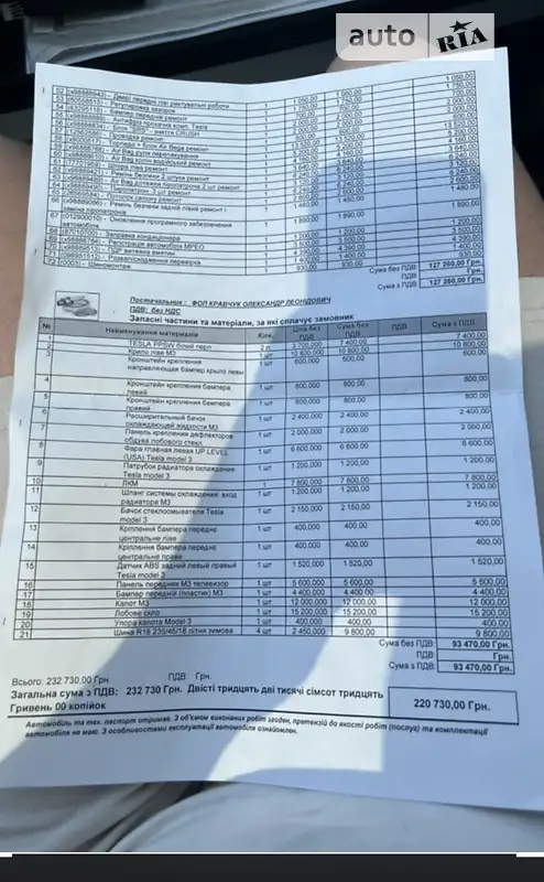 Седан Tesla Model 3 2018 в Черкасах документ