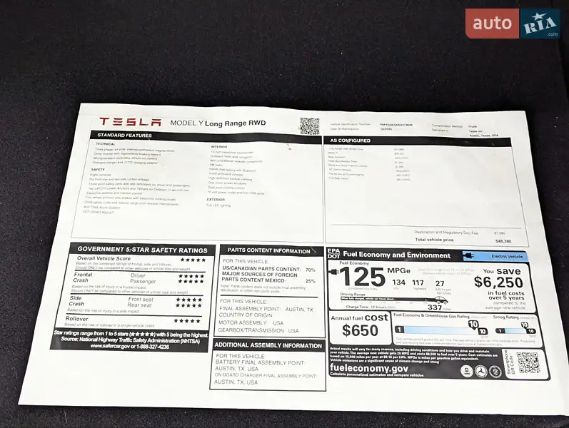 Внедорожник / Кроссовер Tesla Model Y 2025 в Киеве документ