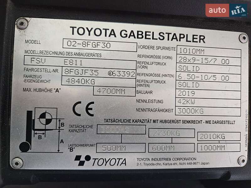 Вилочный погрузчик Toyota 02-8FGF30 2019 в Киеве