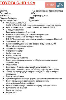 Внедорожник / Кроссовер Toyota C-HR 2016 в Горишних Плавнях