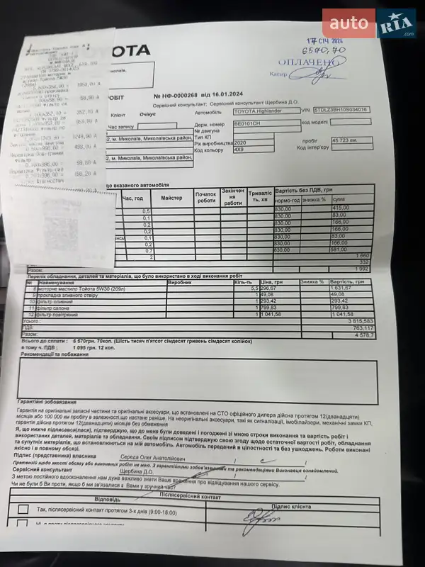 Внедорожник / Кроссовер Toyota Highlander 2020 в Тернополе документ