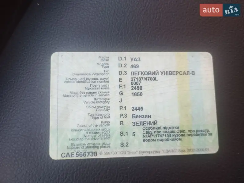 Позашляховик / Кросовер УАЗ 469Б 1983 в Черкасах документ