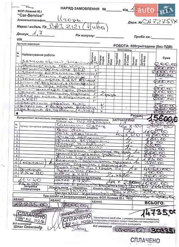 Внедорожник / Кроссовер ВАЗ / Lada 2121 Нива 1984 в Черкассах