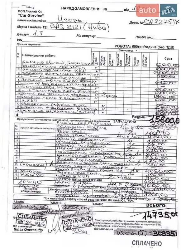 Внедорожник / Кроссовер ВАЗ / Lada 2121 Нива 1984 в Черкассах документ