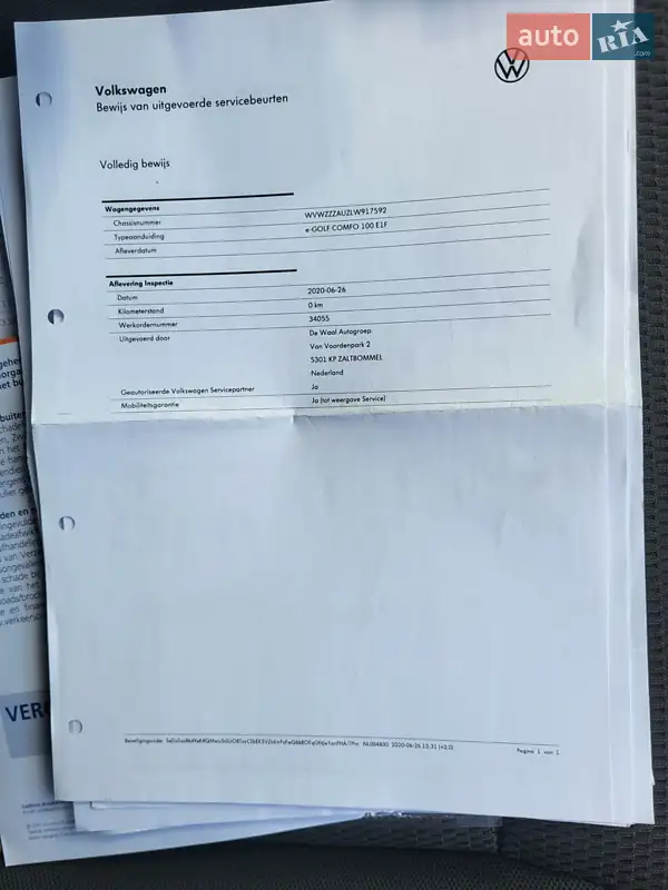 Хэтчбек Volkswagen e-Golf 2020 в Луцке документ