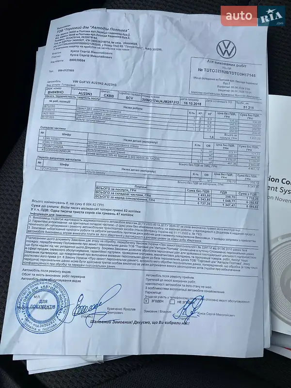 Хетчбек Volkswagen Golf 2018 в Кривому Розі документ