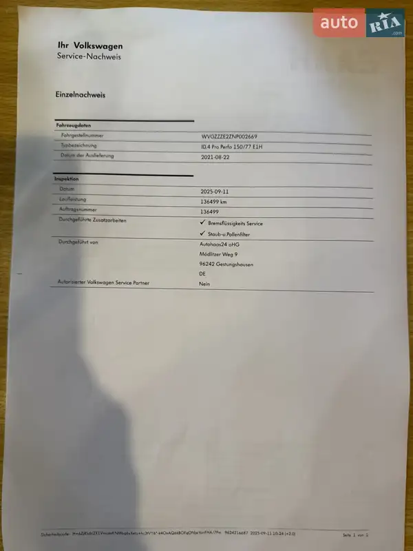 Внедорожник / Кроссовер Volkswagen ID.4 2021 в Киеве документ