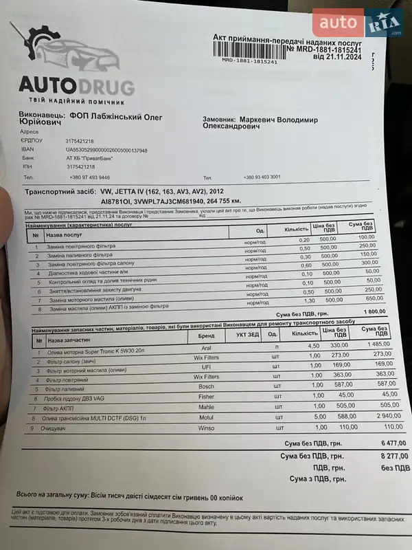 Универсал Volkswagen Jetta 2012 в Броварах документ