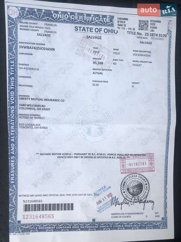 Седан Volkswagen Passat 2018 в Костополе фото 47 Седан Volkswagen Passat 2018 в Костополе