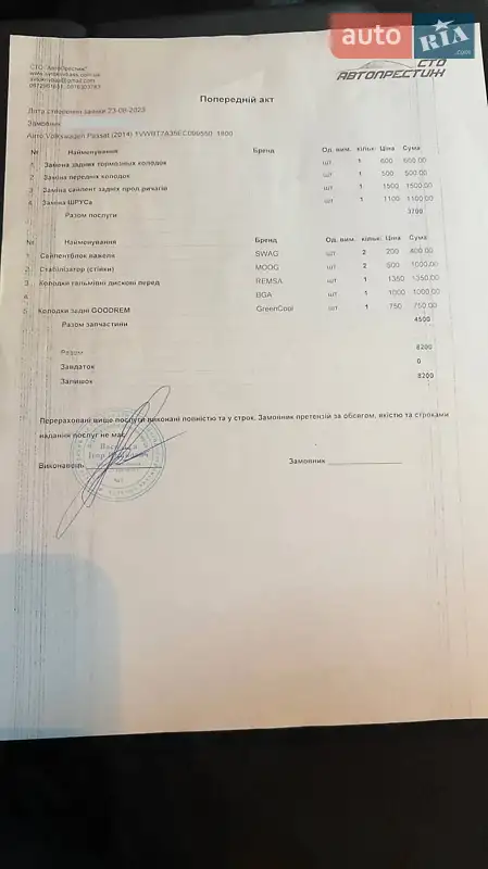 Седан Volkswagen Passat 2014 в Кривом Роге документ