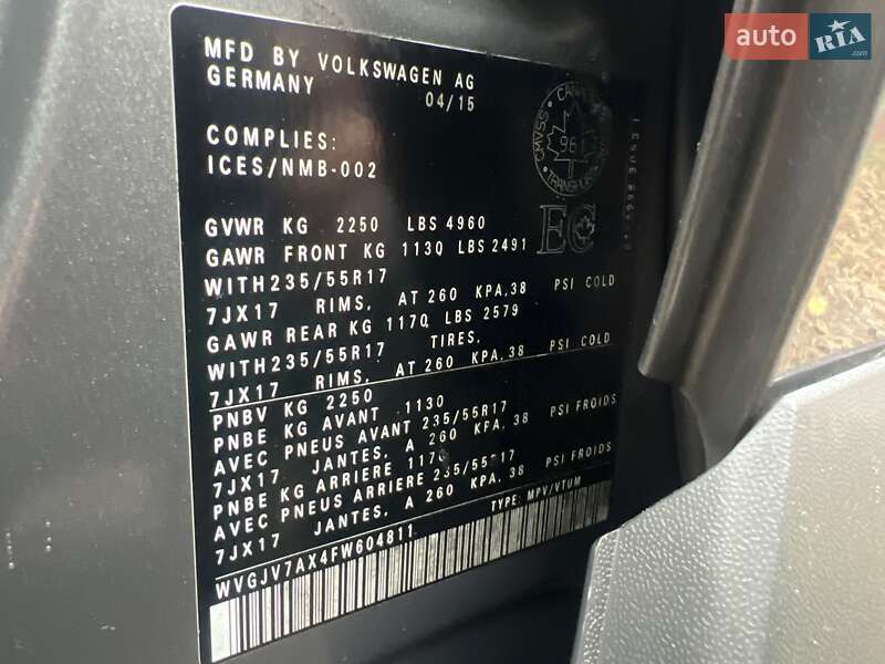 Позашляховик / Кросовер Volkswagen Tiguan 2015 в Дніпрі