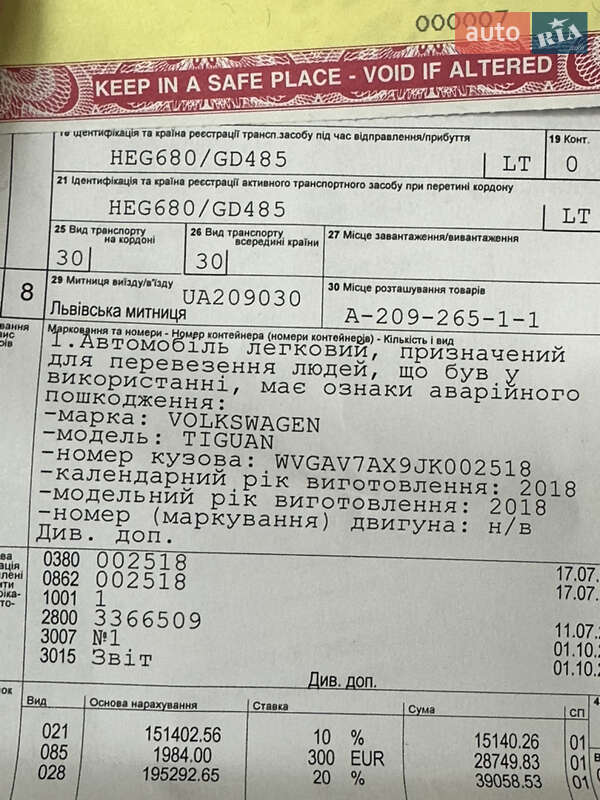 Позашляховик / Кросовер Volkswagen Tiguan 2018 в Дрогобичі