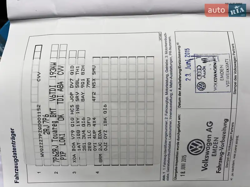 Внедорожник / Кроссовер Volkswagen Touareg 2015 в Хмельницком документ 7 фото Внедорожник / Кроссовер Volkswagen Touareg 2015 в Хмельницком документ