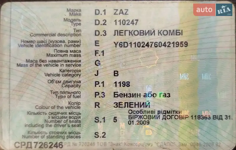 Хэтчбек ЗАЗ 1102 Таврия-Нова 2006 в Хмельницком документ