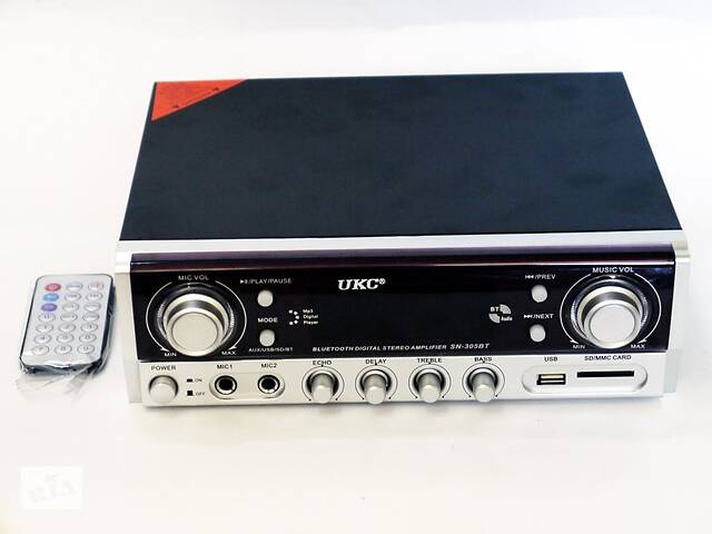 Усилитель мощности звука UKC SN-305BT с функцией караоке и пультом ДУ FM Bluetooth USВ Черный