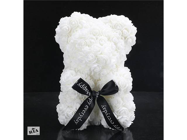 Мишка из роз 25 см в подарочной коробке 3D Teddy Flower Белый