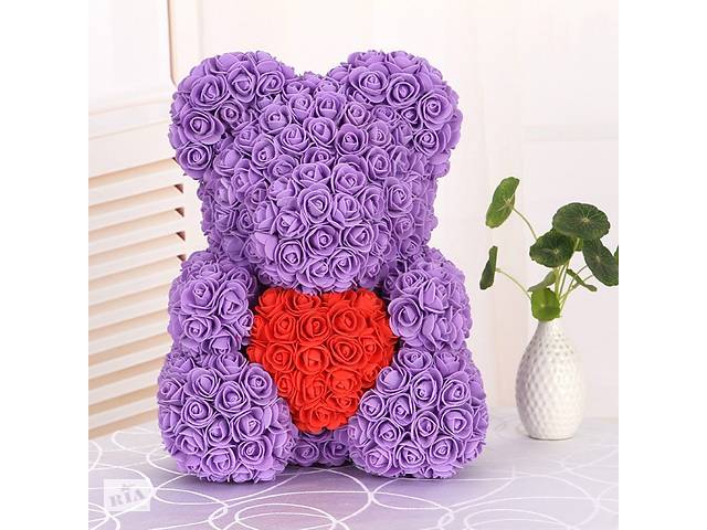 Мишка из роз с сердцем 40 см в подарочной коробке 3D Teddy Flower Оригинальный подарок девушке в подарочной упаковке...