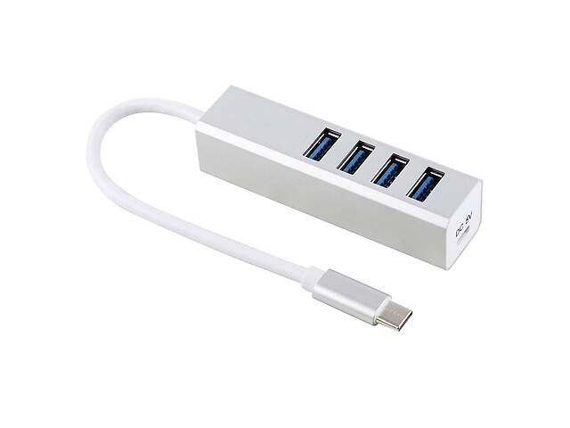 Концентратор USB-хаб RIAS Type-C 4 USB порта Silver (3_00420)