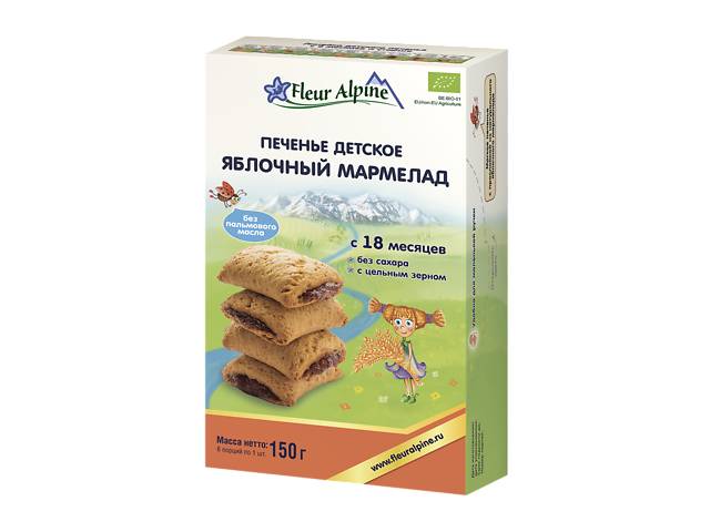 Детское растворимое печенье Fleur Alpine ЯБЛОЧНЫЙ МАРМЕЛАД 150 г