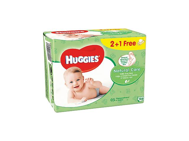 Влажные салфетки Huggies Natural Care 2+1, 3x56 шт.