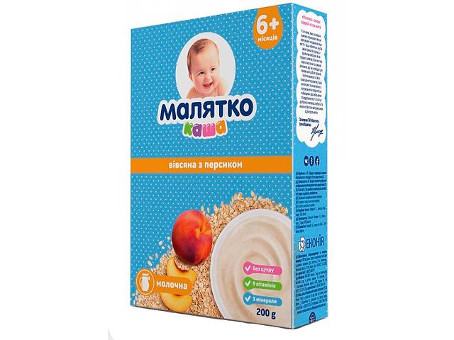 Молочная каша Малятко овсяная с персиком, 200 г